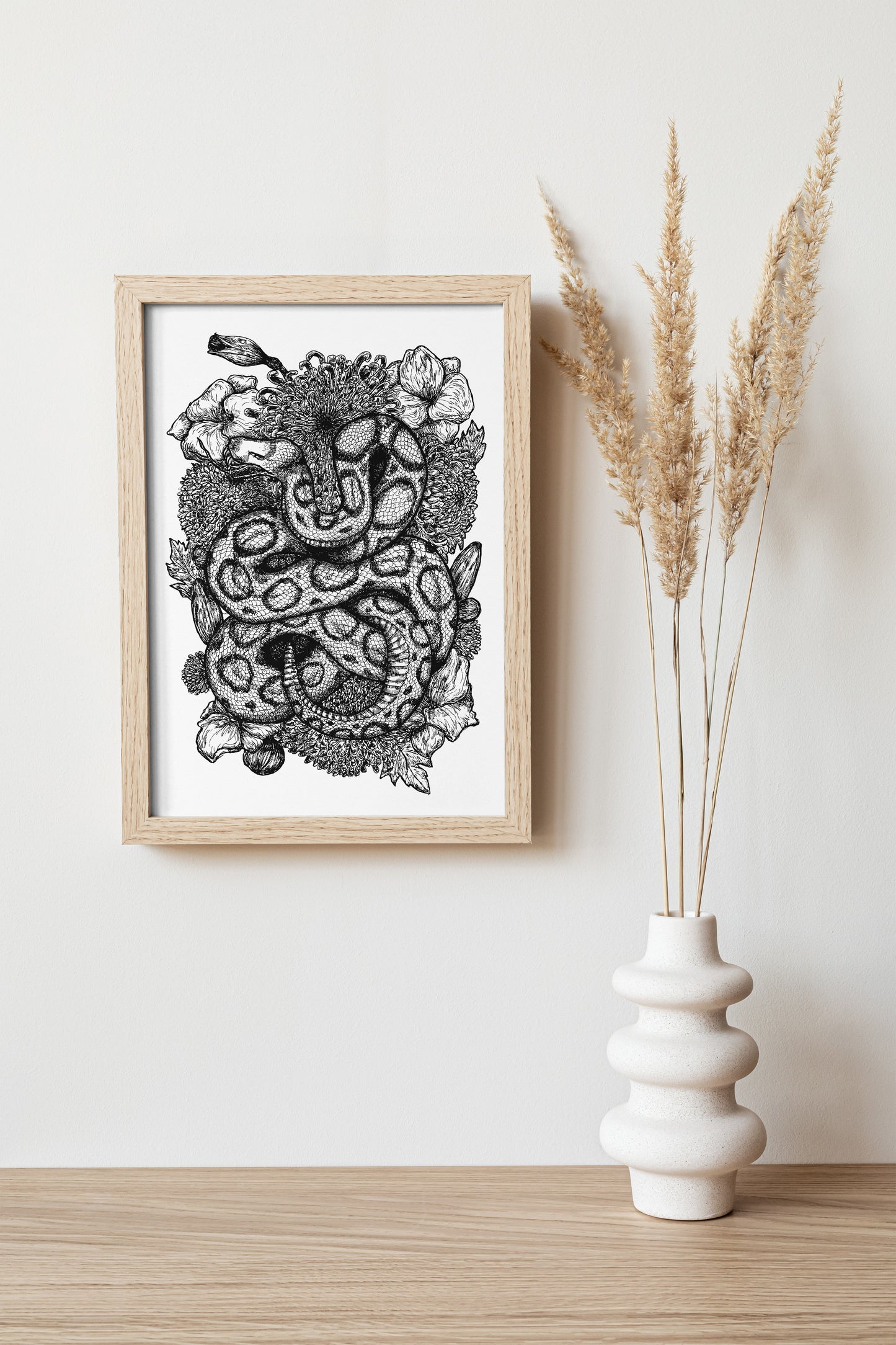 Snake & Chrysanthemum Print